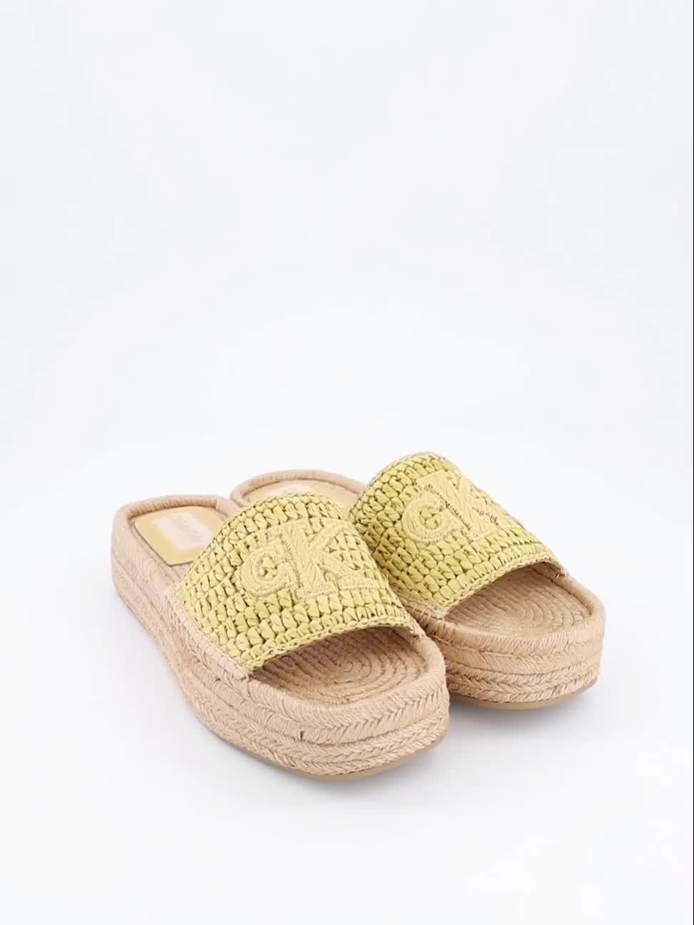 Image thumbnail 7 of 7 of Calvin Klein Flat Espadrille Raffia Sliders &nbsp;- Beige