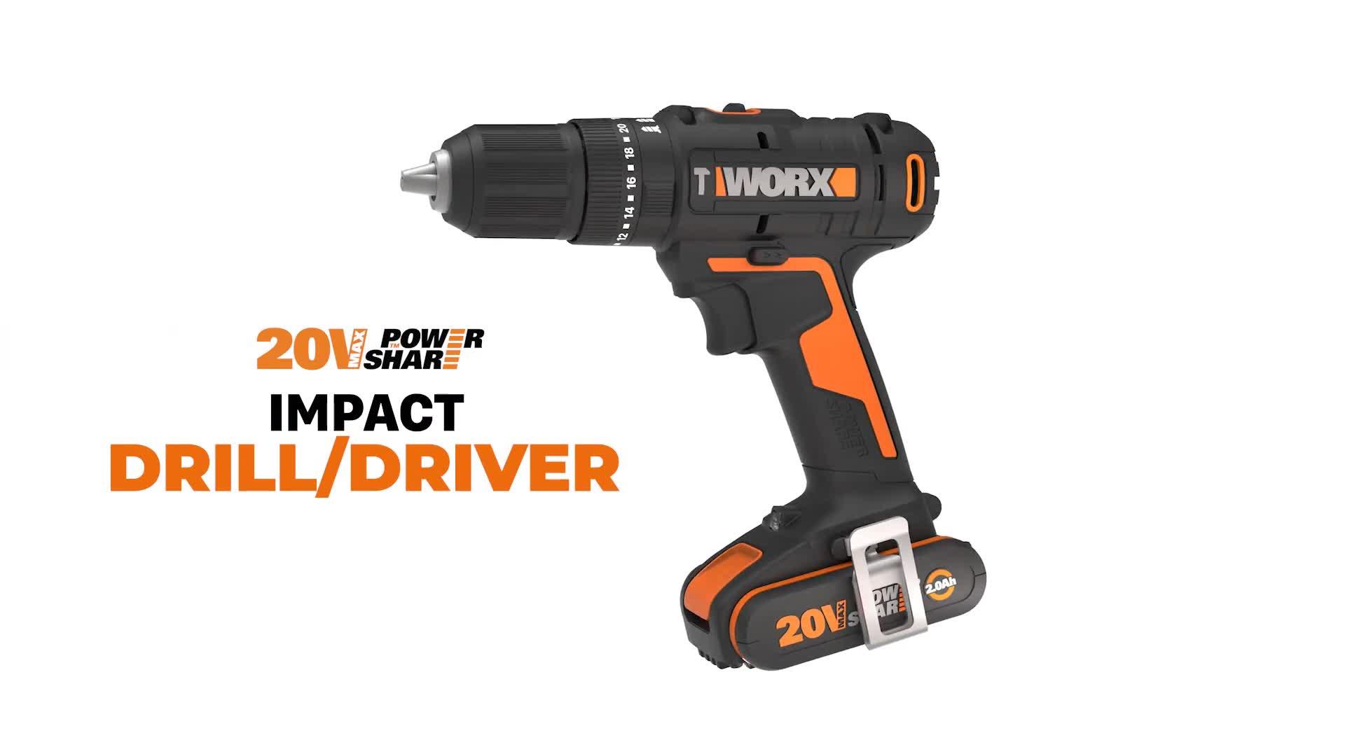 Image thumbnail 7 of 7 of Worx 20V PowerShare 50Nm Cordless Hammer Drill with x2 2.0Ah Battery &amp; 51pc Bit Kit