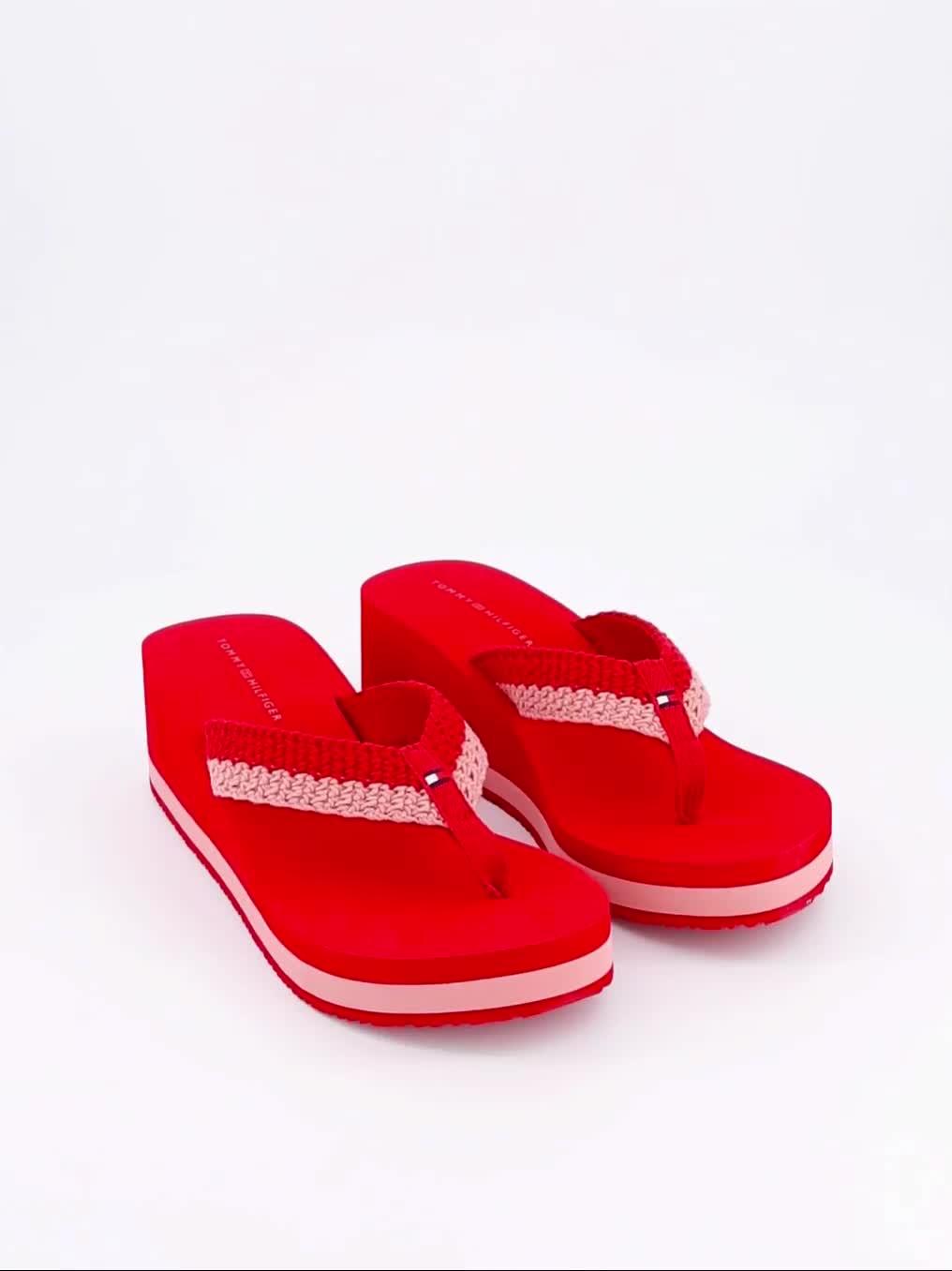 Image thumbnail 7 of 7 of Tommy Hilfiger Wedge Heel Woven Flip-flops - Red