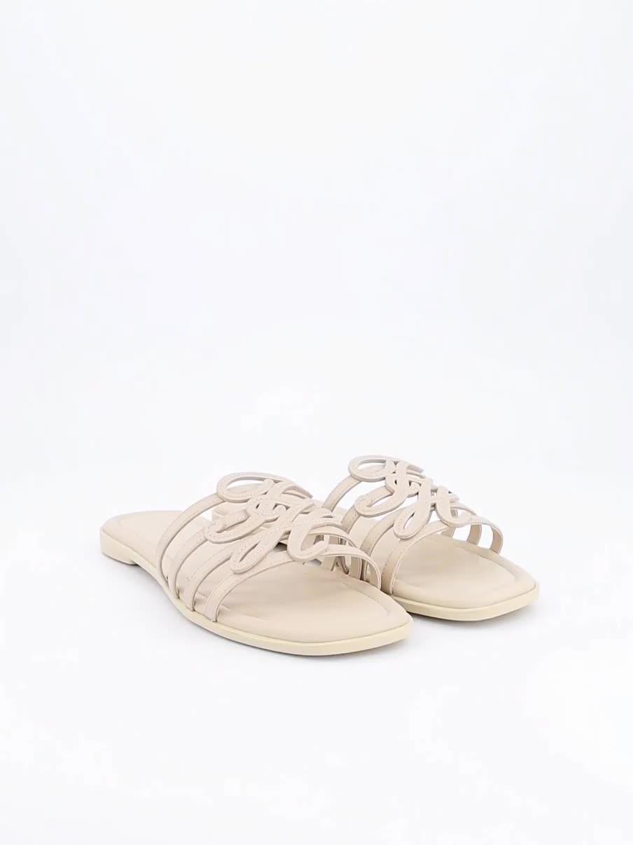 Image thumbnail 7 of 7 of Tommy Hilfiger TH Script Flat Mule Sandals - Beige