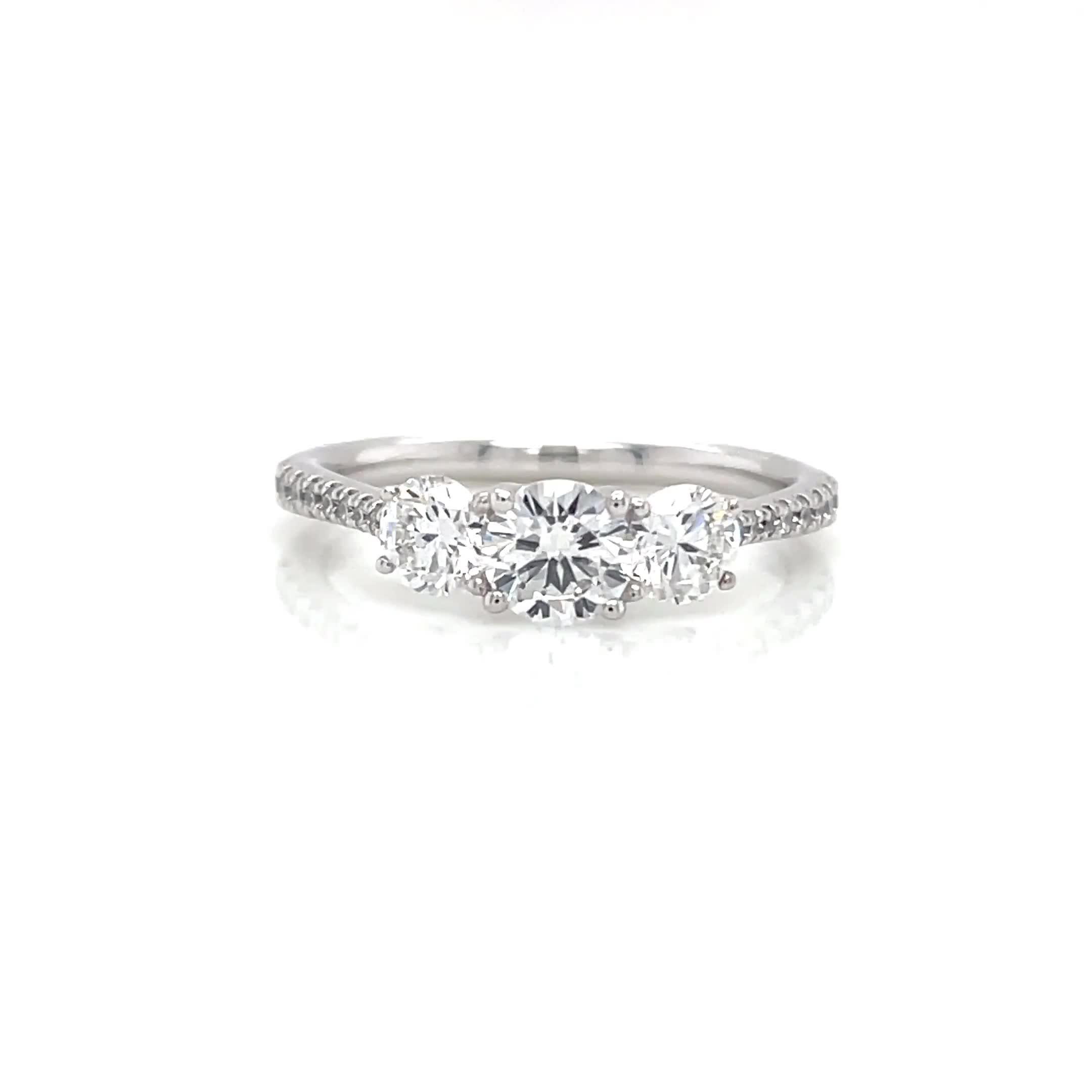 Image thumbnail 7 of 7 of Harriet Platinum Round Trilogy Stone Set Shoulders 1ct Lab Grown Diamond Ring