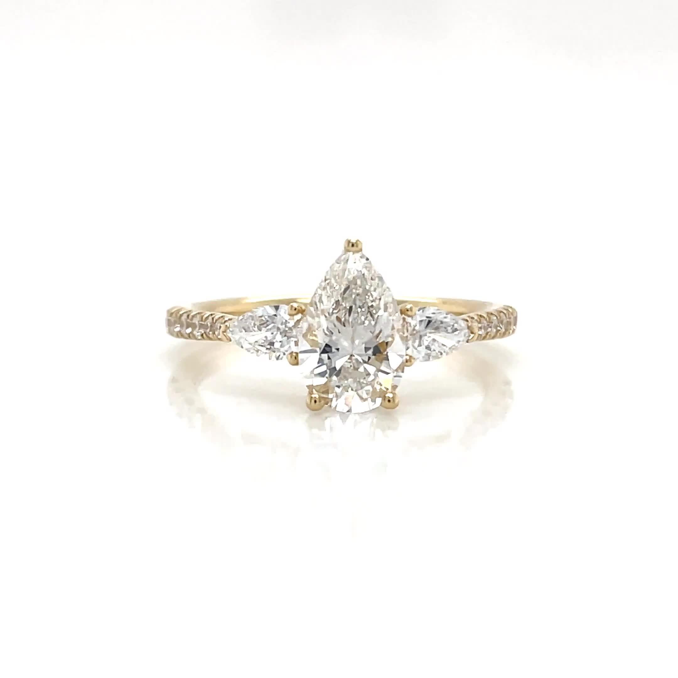Image thumbnail 7 of 7 of Harriet 14Ct Gold Pear Trilogy Stone Set Shoulders Lab Grown Diamond Ring