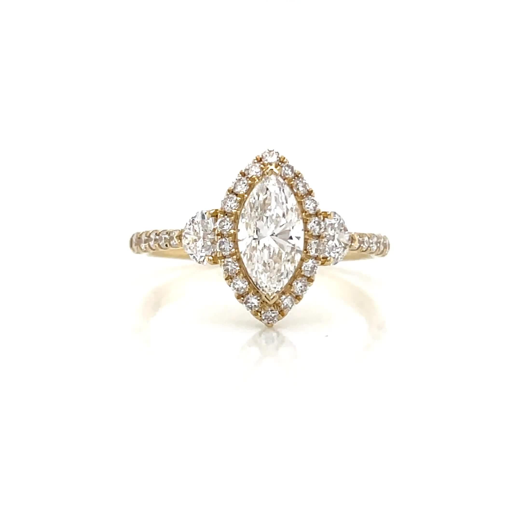 Image thumbnail 7 of 7 of Harriet 14Ct Marquise Halo &amp; Heart Set Shoulders 1.25Ct Lab Grown Diamond Ring - Gold