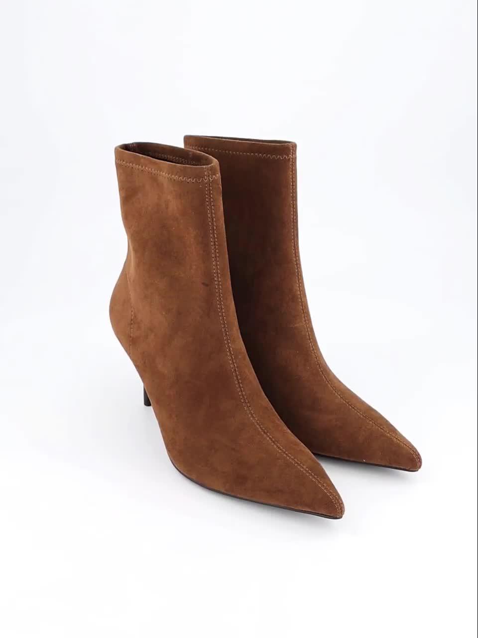 Image thumbnail 7 of 7 of The Very Collection Womens Real Suede Pointed Slim Heel Ankle Boots - Tan