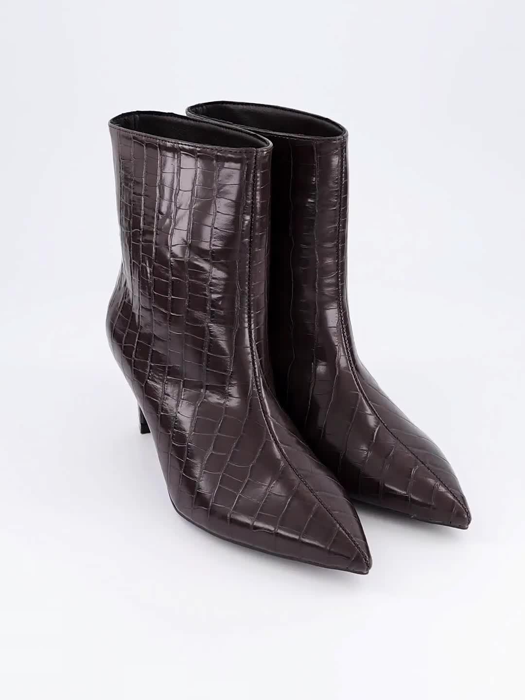 Image thumbnail 7 of 7 of The Very Collection Womens Wide Fit Pointed Toe Croc-Effect Ankle Boots - Brown