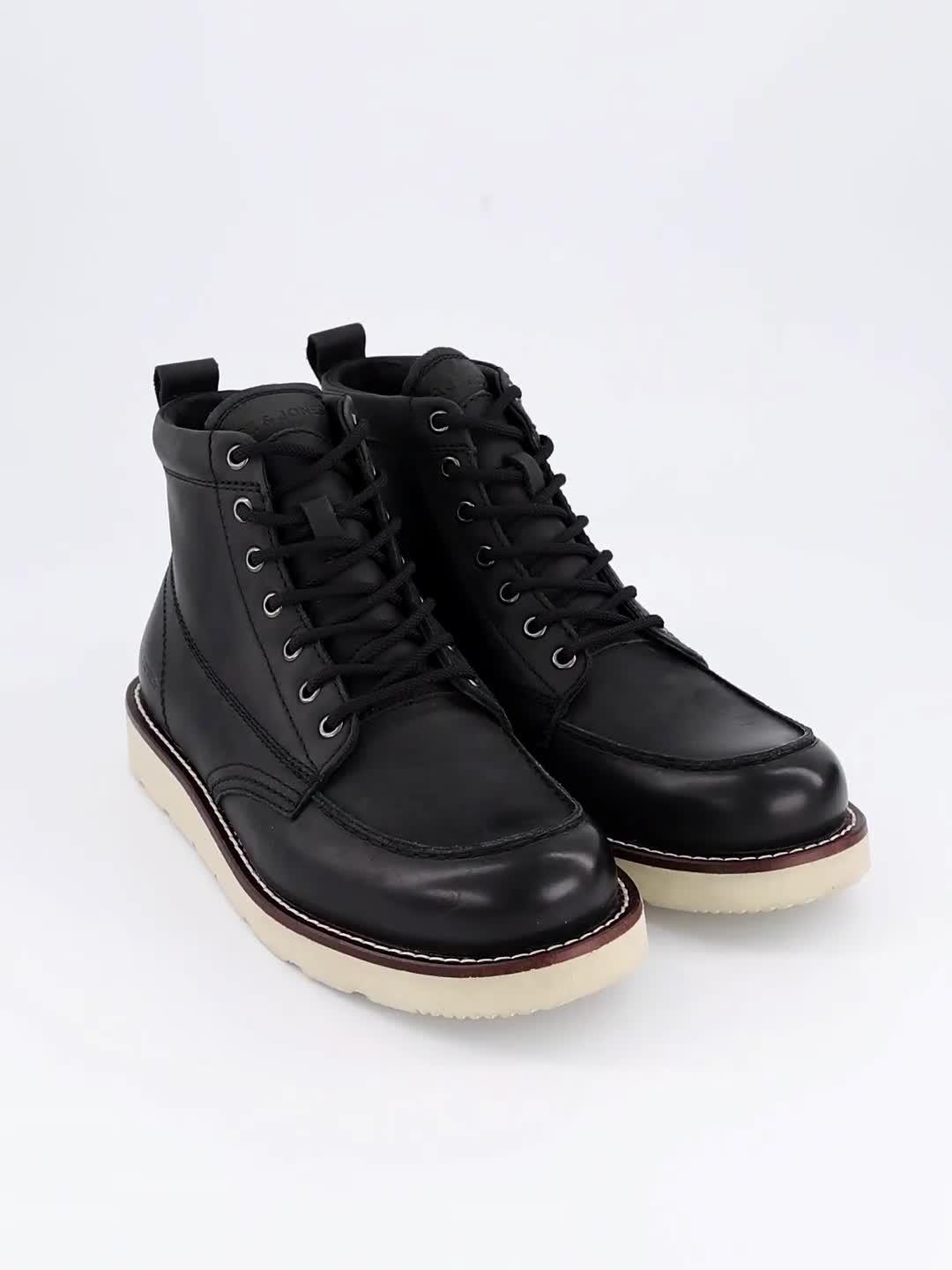 Image thumbnail 7 of 7 of Jack & Jones Mens Toronto Cow Leather Lace-Up Rubber Sole Boots - Black