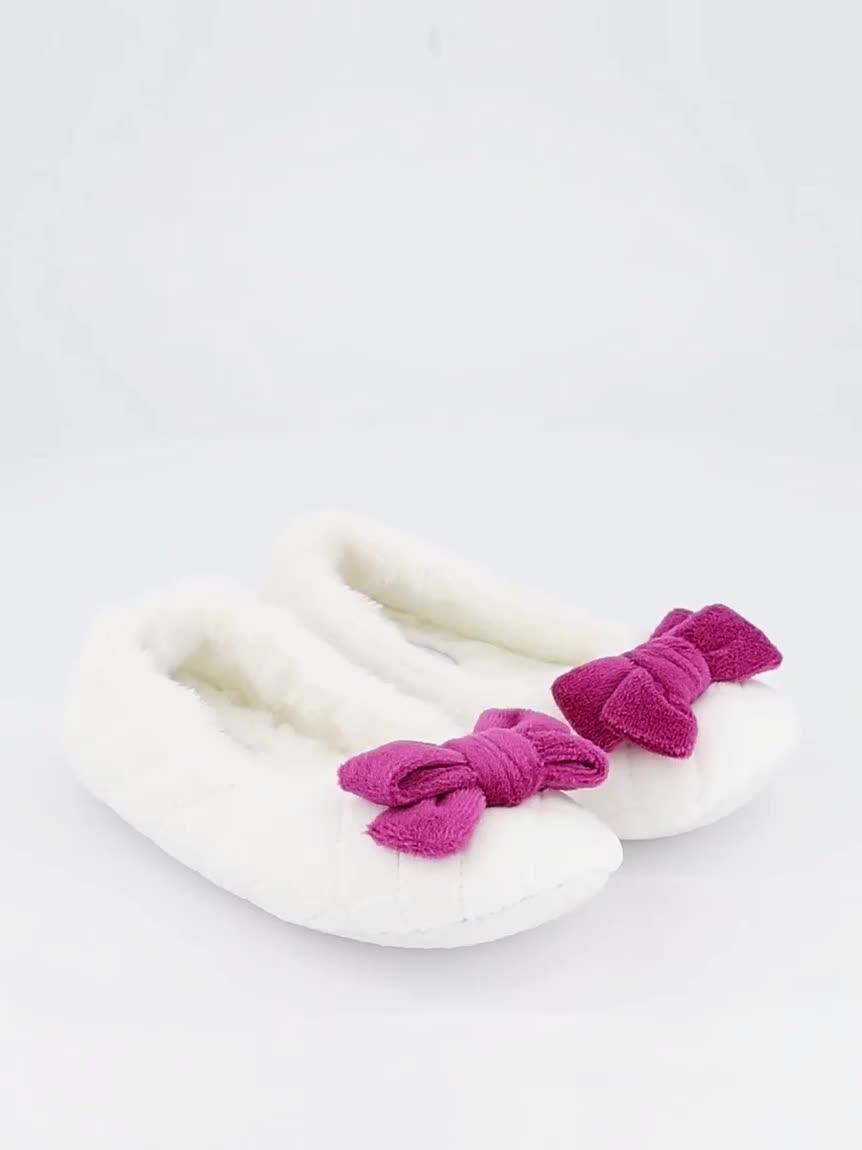 Image thumbnail 7 of 7 of The Very Collection Girls Quilted Velvet Ballerina Bow Slipper - Cream