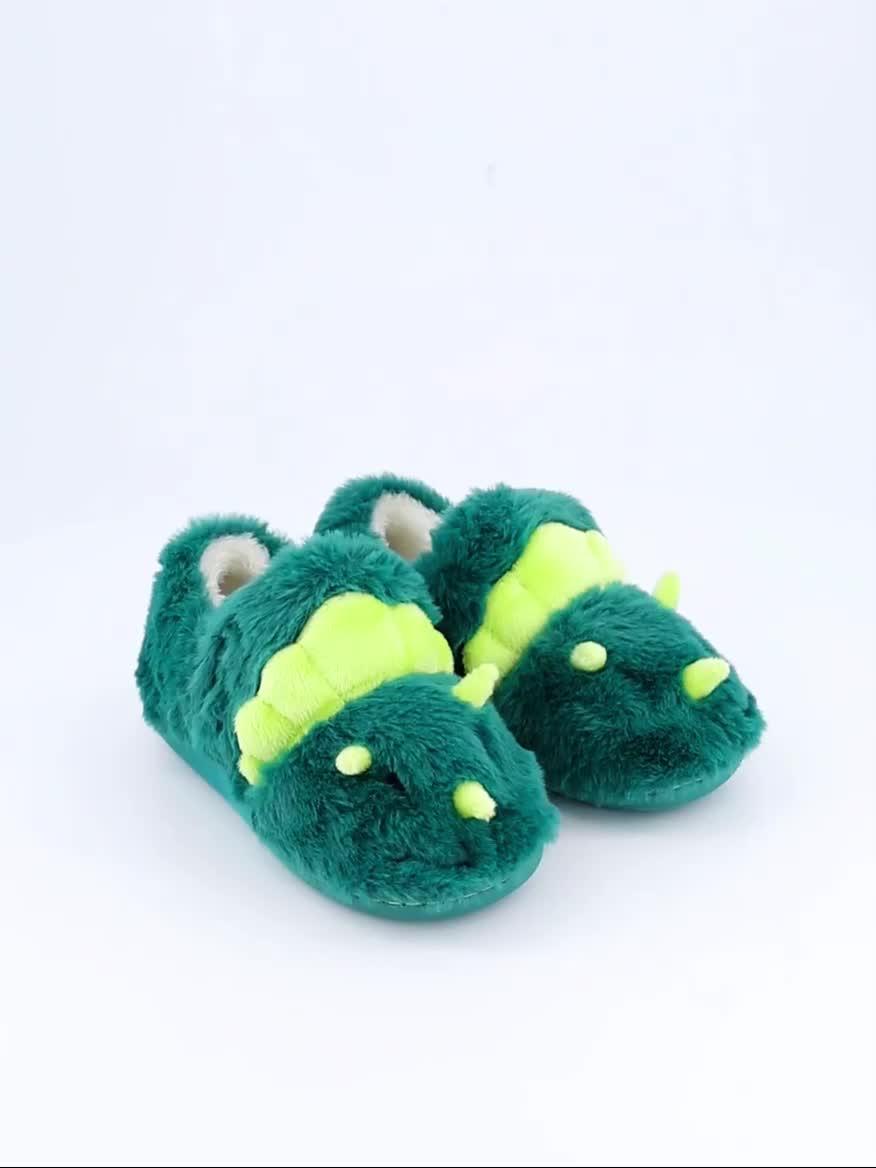 Image thumbnail 7 of 7 of The Very Collection Boys 3D Dinosaur Touch Fastening Slippers - Green