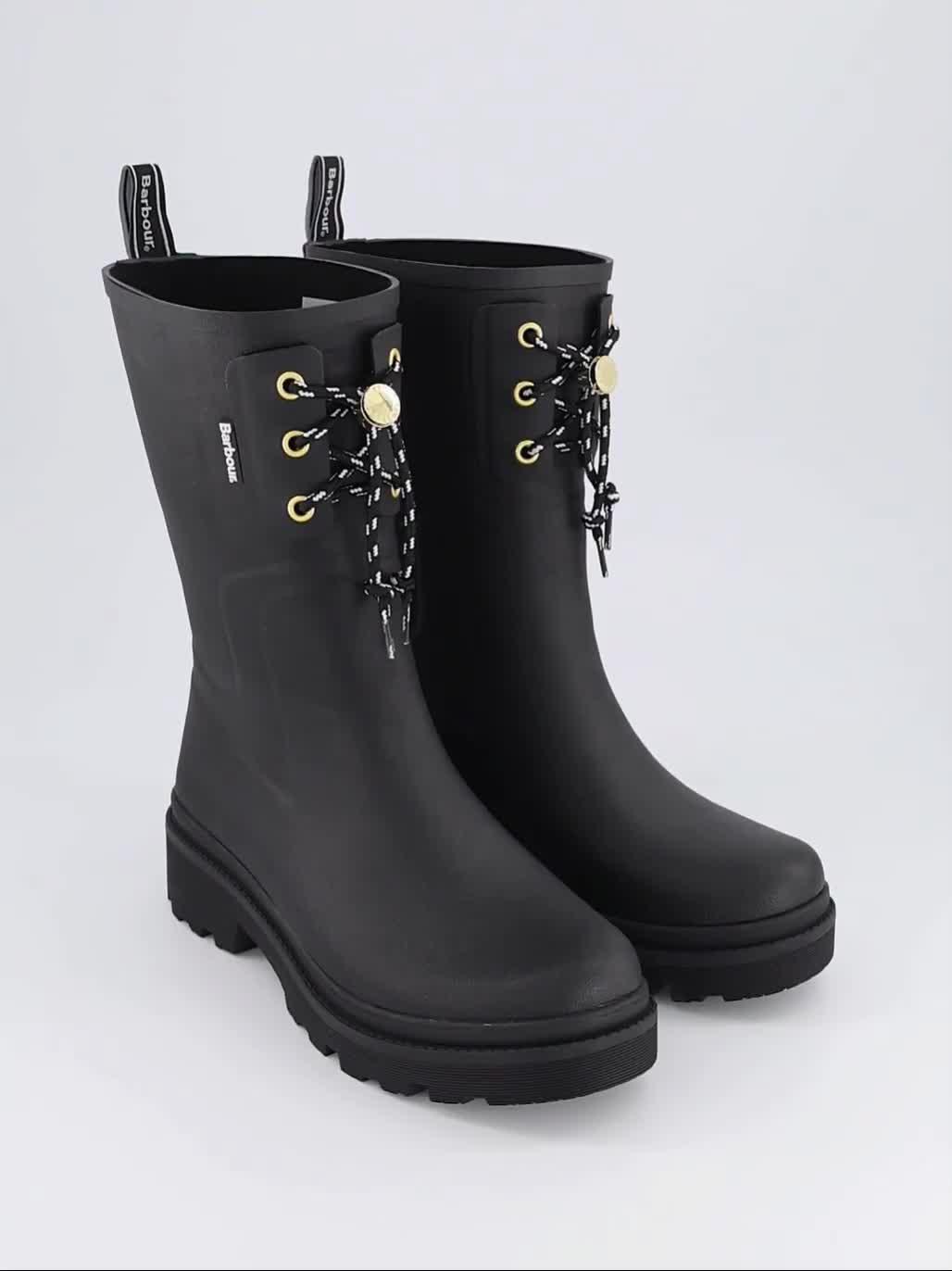 Image thumbnail 7 of 7 of Barbour Womens Devlin Midi Lace-Front Chunky Sole Wellington Boots - Black