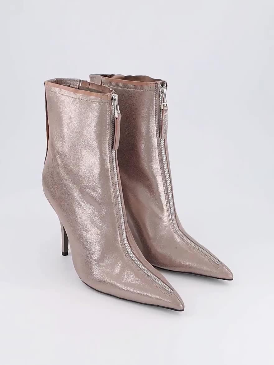 Image thumbnail 8 of 8 of AllSaints Womens Vera Metallic Leather Zip Stiletto Ankle Boots - Silver