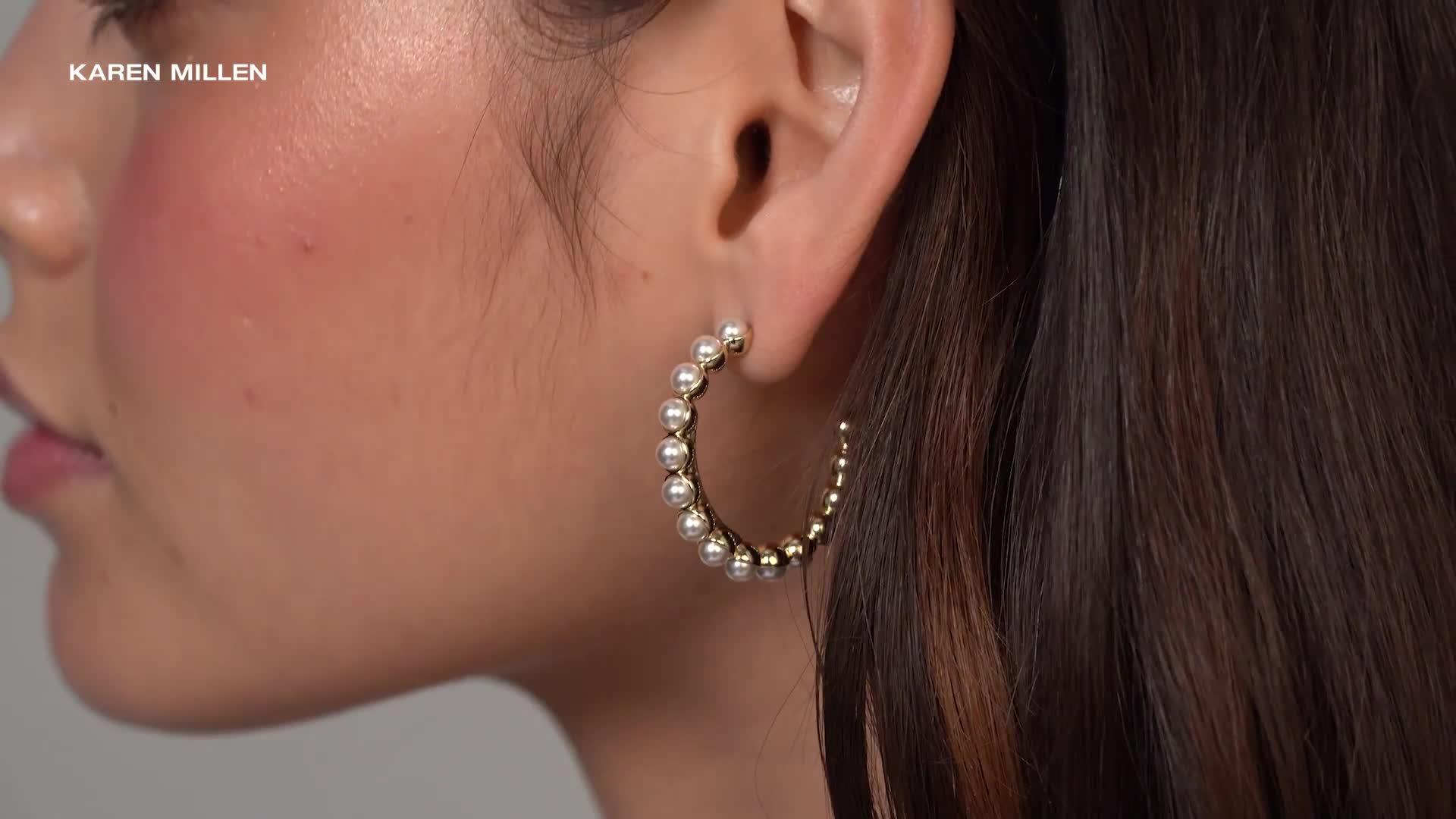 Image thumbnail 7 of 7 of Karen Millen Logo Pearl Hoop Earrings