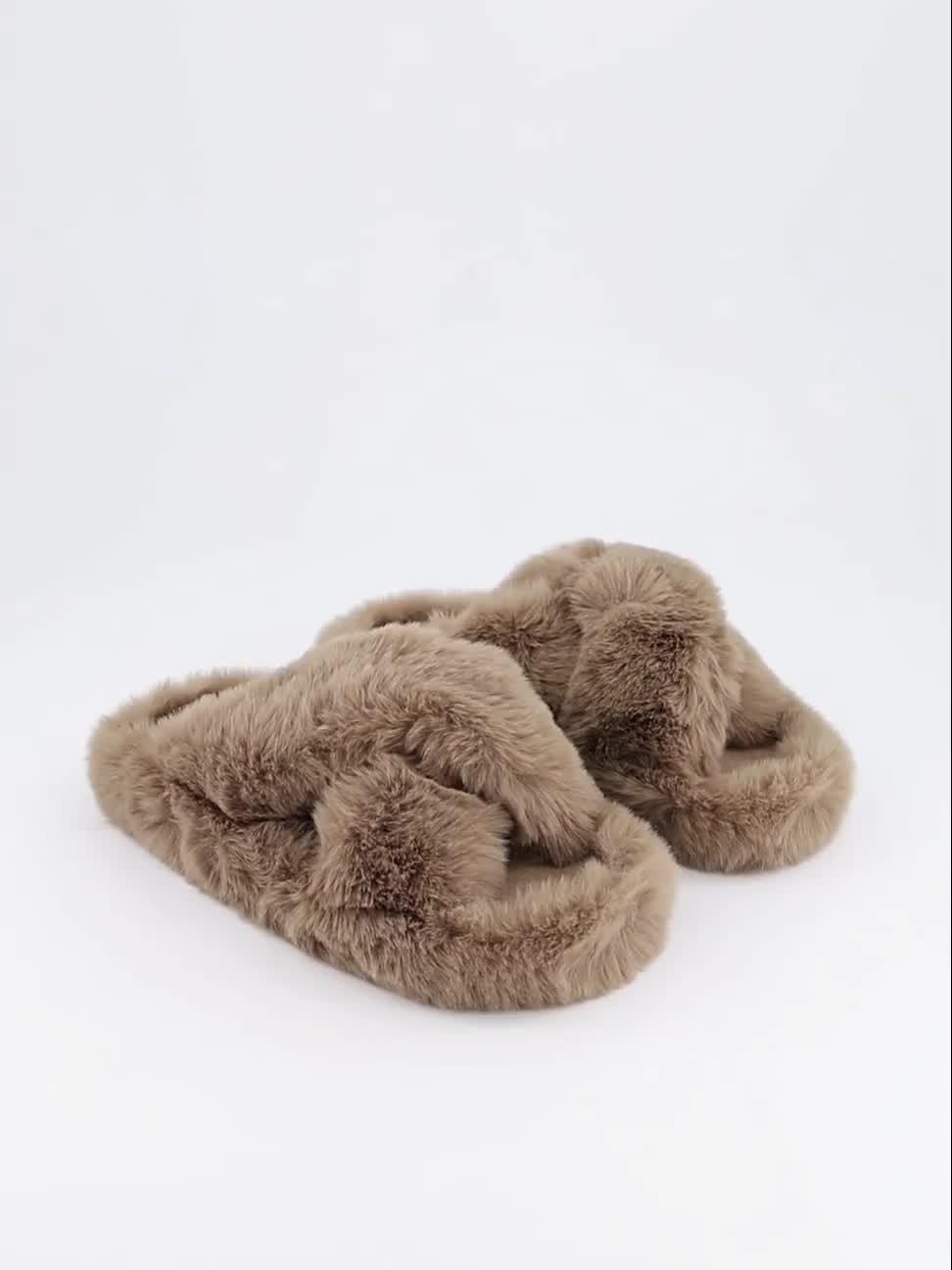 Image thumbnail 7 of 7 of FREE PEOPLE Womens Counting Sheep Faux Fur Crossover Slippers - Brown